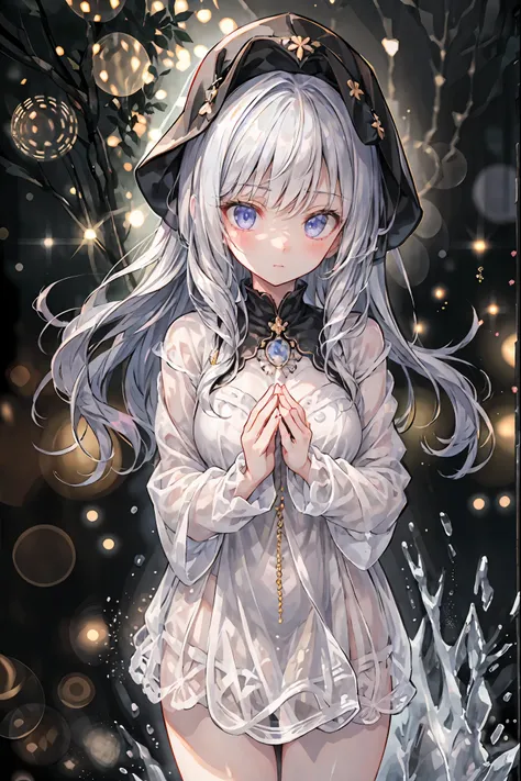 high-definition raw color photos, professional shooting, (((((Bokeh))))), written boundary depth, captured with a sony α7IV,prayer、prayerの美女、Freezing Beauty、Gentle Gaze Occasionally Peeking Under a Ghostly Appearance masterpiece, Realistic, Beautiful Portr...