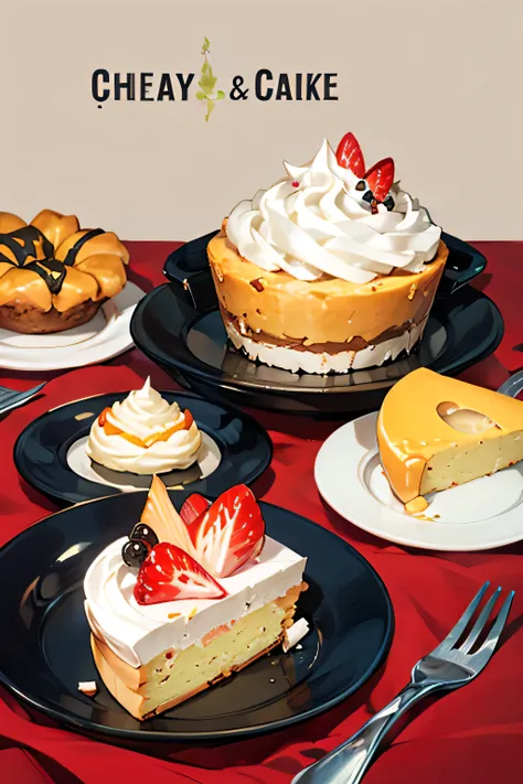a lot of cartoons on the subject of cheesecakes and pastries 