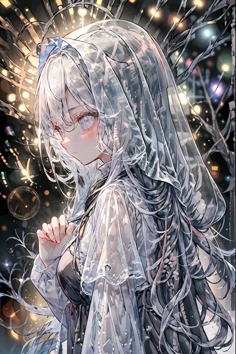 high-definition raw color photos, professional shooting, (((((Bokeh))))), written boundary depth, captured with a sony α7IV,prayer、prayerの美女、Freezing Beauty、Gentle Gaze Occasionally Peeking Under a Ghostly Appearance masterpiece, Realistic, Beautiful Portr...