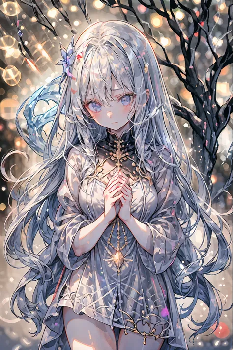 high-definition raw color photos, professional shooting, (((((Bokeh))))), written boundary depth, captured with a sony α7IV,prayer、prayerの美女、Freezing Beauty、Gentle Gaze Occasionally Peeking Under a Ghostly Appearance masterpiece, Realistic, Beautiful Portr...