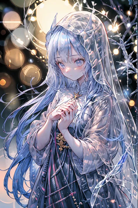 high-definition raw color photos, professional shooting, (((((Bokeh))))), written boundary depth, captured with a sony α7IV,prayer、prayerの美女、Freezing Beauty、Gentle Gaze Occasionally Peeking Under a Ghostly Appearance masterpiece, Realistic, Beautiful Portr...