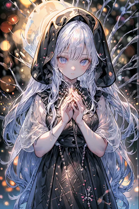 high-definition raw color photos, professional shooting, (((((Bokeh))))), written boundary depth, captured with a sony α7IV,prayer、prayerの美女、Freezing Beauty、Gentle Gaze Occasionally Peeking Under a Ghostly Appearance masterpiece, Realistic, Beautiful Portr...