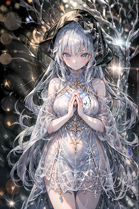 high-definition raw color photos, professional shooting, (((((Bokeh))))), written boundary depth, captured with a sony α7IV,((Maiden's Prayer)),Freezing Beauty、Gentle Gaze Occasionally Peeking Under a Ghostly Appearance masterpiece, Realistic, Beautiful Po...