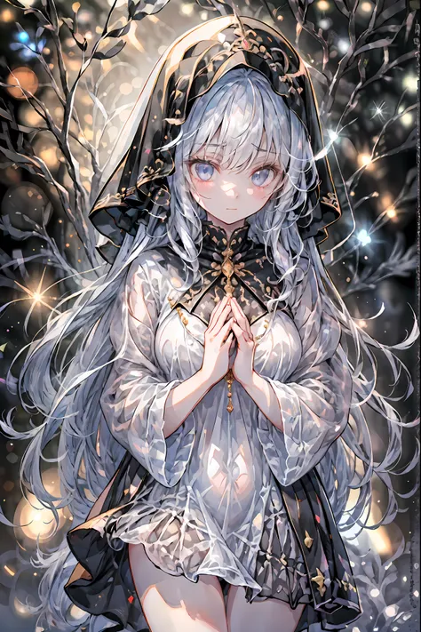 high-definition raw color photos, professional shooting, (((((Bokeh))))), written boundary depth, captured with a sony α7IV,((Maiden's Prayer)),Freezing Beauty、Gentle Gaze Occasionally Peeking Under a Ghostly Appearance masterpiece, Realistic, Beautiful Po...