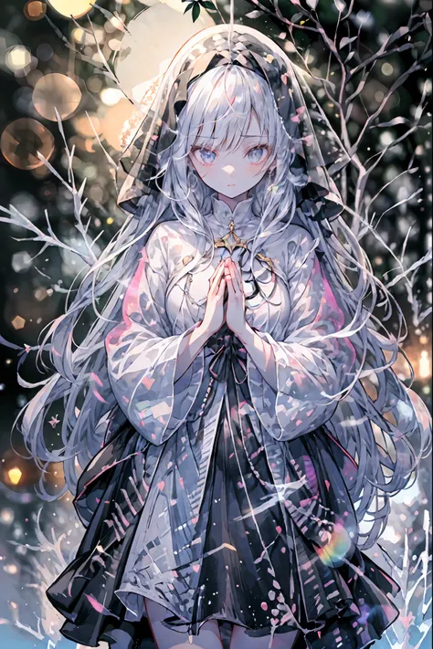 high-definition raw color photos, professional shooting, (((((Bokeh))))), written boundary depth, captured with a sony α7IV,((Maiden's Prayer)),Freezing Beauty、Gentle Gaze Occasionally Peeking Under a Ghostly Appearance masterpiece, Realistic, Beautiful Po...