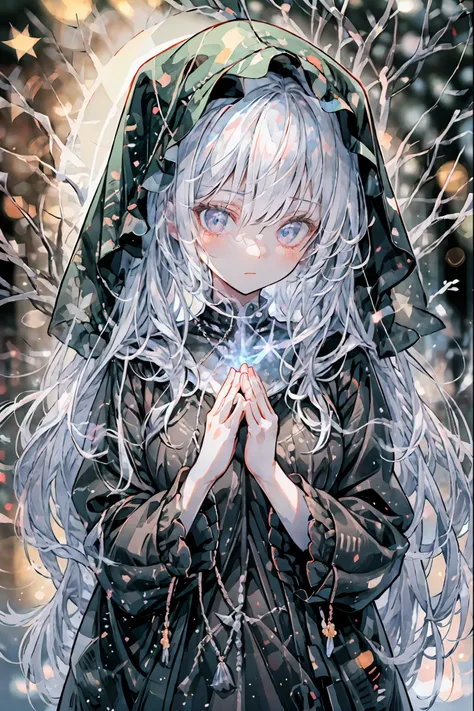 high-definition raw color photos, professional shooting, (((((Bokeh))))), written boundary depth, captured with a sony α7IV,((Maiden's Prayer)),Freezing Beauty、Gentle Gaze Occasionally Peeking Under a Ghostly Appearance masterpiece, Realistic, Beautiful Po...