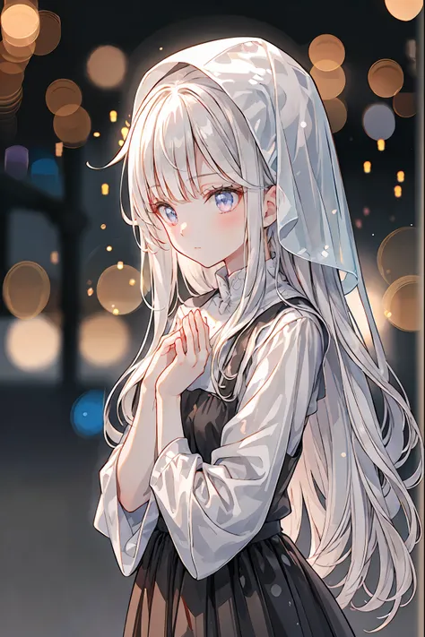 high-definition raw color photos, professional shooting, (((((Bokeh))))), written boundary depth, captured with a sony α7IV，((Maiden's Prayer))，Freezing Beauty、Gentle Gaze Occasionally Peeking Under a Ghostly Appearance masterpiece, Realistic, Beautiful Po...