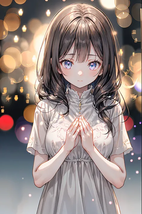 high-definition raw color photos, professional shooting, (((((Bokeh))))), written boundary depth, captured with a sony α7IV，((Maiden's Prayer))，Freezing Beauty、Gentle Gaze Occasionally Peeking Under a Ghostly Appearance masterpiece, Realistic, Beautiful Po...