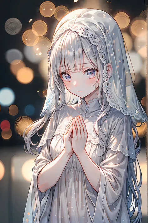 high-definition raw color photos, professional shooting, (((((Bokeh))))), written boundary depth, captured with a sony α7IV，((Maiden's Prayer))，Freezing Beauty、Gentle Gaze Occasionally Peeking Under a Ghostly Appearance masterpiece, Realistic, Beautiful Po...