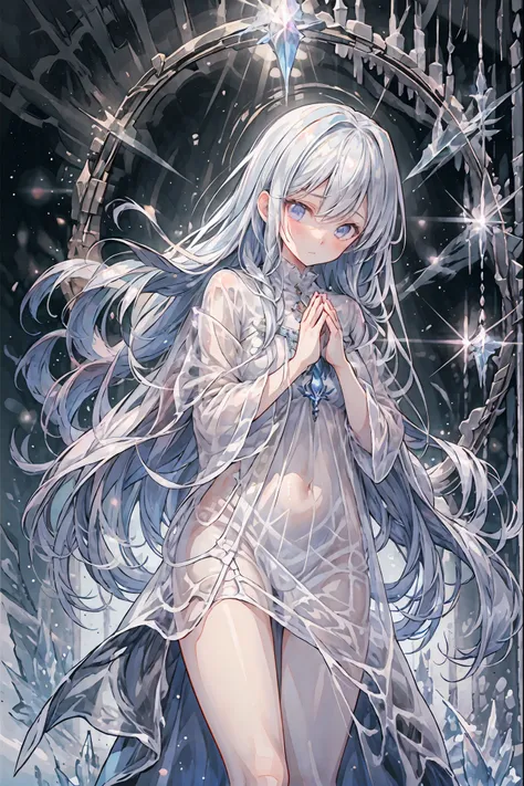 Freezing Beauty、Gentle Gaze Occasionally Peeking Under a Ghostly Appearance masterpiece, Realistic, prayer,Joining hands in prayer,🙏,Beautiful Portrait, high resolution, Vivid Colors, Fine Texture, extreme detail depiction, Professional Shooting, bokeh, HD...