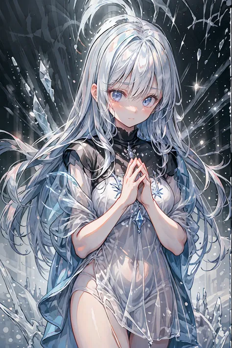 Freezing Beauty、Gentle Gaze Occasionally Peeking Under a Ghostly Appearance masterpiece, Realistic, prayer,Joining hands in prayer,🙏,Beautiful Portrait, high resolution, Vivid Colors, Fine Texture, extreme detail depiction, Professional Shooting, bokeh, HD...