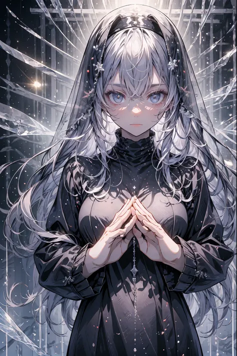Freezing Beauty、Gentle Gaze Occasionally Peeking Under a Ghostly Appearance masterpiece, Realistic, prayer,Joining hands in prayer,🙏,Beautiful Portrait, high resolution, Vivid Colors, Fine Texture, extreme detail depiction, Professional Shooting, bokeh, HD...