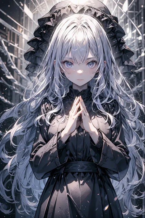 Frozen Beauty、A Gentle Gaze That Occasionally Peeks Under Her Ghostly Exterior masterpiece, Realistic, prayer,Joining hands in prayer,🙏,Beautiful Portrait, high resolution, Vivid Colors, Fine Texture, extreme detail depiction, Professional Shooting, bokeh,...
