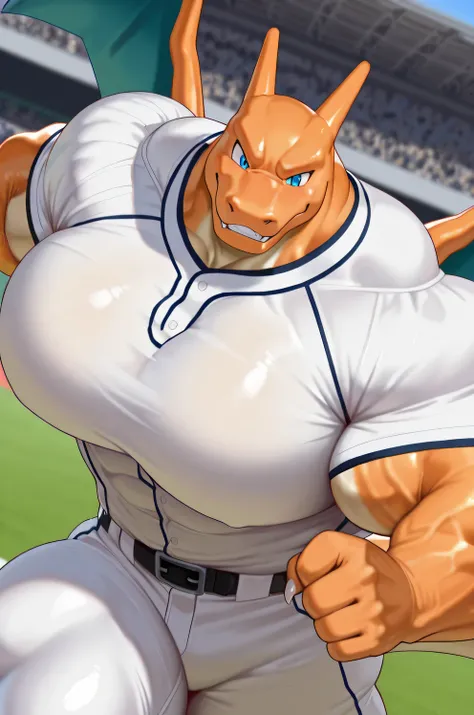 Solo, 1man, (detailed body), furry, charizard, (orange body), (detailed eyes), blue eyes, small claws, small fangs, BREAK, sexy, BREAK, (heavyweight bodybuilder), (big muscle), (hyper muscles: 1.3), high muscle mass, (massive muscles), (thick arms), broad ...
