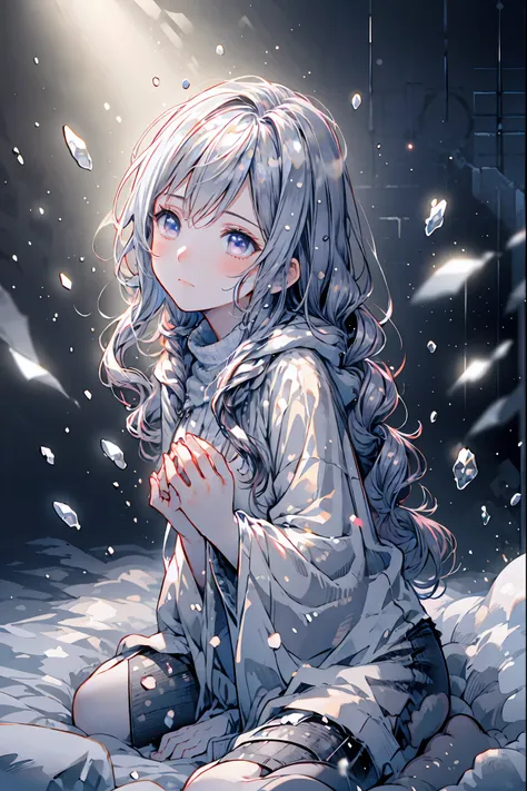 Frozen Beauty、A Gentle Gaze That Occasionally Peeks Under Her Ghostly Exterior masterpiece, Realistic, prayer，Joining hands in prayer，🙏，Beautiful Portrait, high resolution, Vivid Colors, Fine Texture, extreme detail depiction, Professional Shooting, bokeh,...