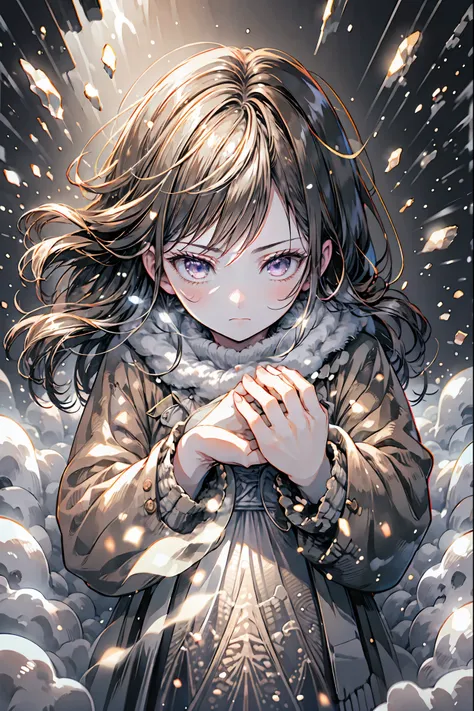 Frozen Beauty、A Gentle Gaze That Occasionally Peeks Under Her Ghostly Exterior masterpiece, Realistic, prayer，Joining hands in prayer，🙏，Beautiful Portrait, high resolution, Vivid Colors, Fine Texture, extreme detail depiction, Professional Shooting, bokeh,...