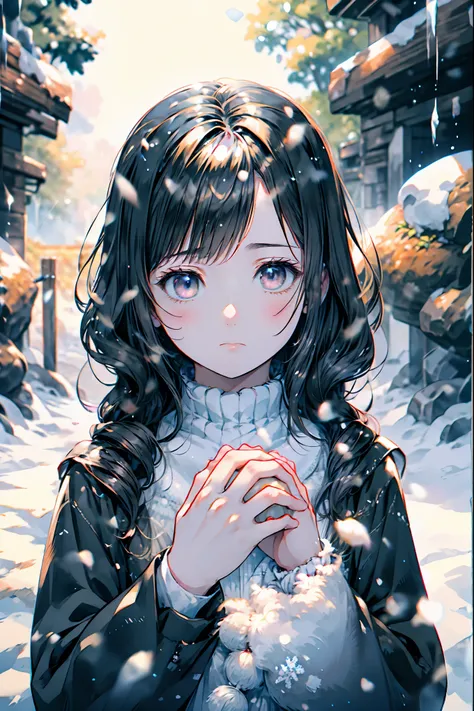 Frozen Beauty、A Gentle Gaze That Occasionally Peeks Under Her Ghostly Exterior masterpiece, Realistic, prayer，Joining hands in prayer，🙏，Beautiful Portrait, high resolution, Vivid Colors, Fine Texture, extreme detail depiction, Professional Shooting, bokeh,...