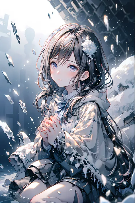 Frozen Beauty、A Gentle Gaze That Occasionally Peeks Under Her Ghostly Exterior masterpiece, Realistic, prayer，Joining hands in prayer，🙏，Beautiful Portrait, high resolution, Vivid Colors, Fine Texture, extreme detail depiction, Professional Shooting, bokeh,...