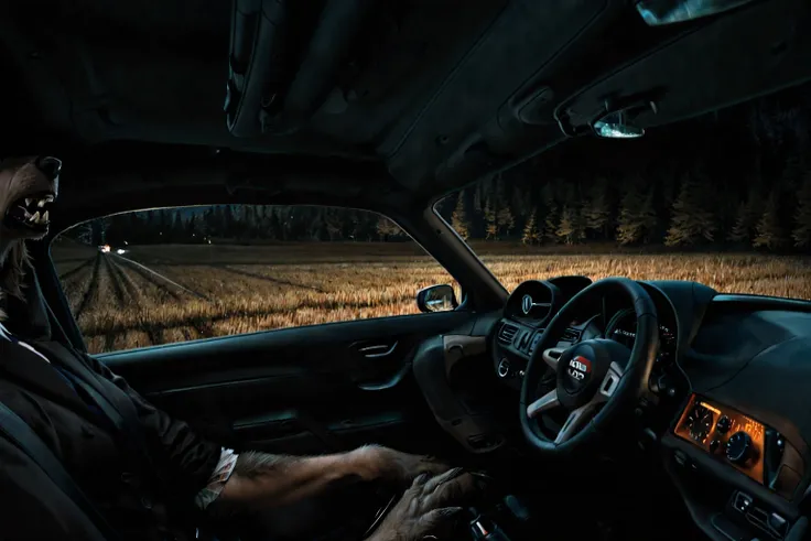 driving:1.2, head down, view from back:1.1, look down, dynamic pose, mid transformation, transfur, [human: wolf:0.7], human morfing into werewolf, [pale wolf: female:0.3], [white fur: human skin:0.3], human feet, beautiful face:1.2, short limbs, long body,...