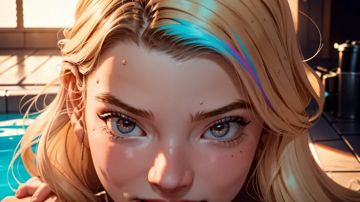 anya15,NSFW, NUdE, Anya Taylor-Joy completely naked, breasts, puffy nipples, long neon rainbow hair, heavy make-up, (looking at camera), smiling, full body shot, cute feet, highly detailed, very realistic skin, NSFW, nude, sweaty 23 y/o completely naked, f...