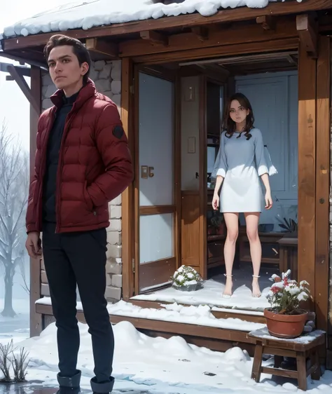 Broken Mirror, a Man and a Woman In front of a broken and frozen mirror, the reflection reveals a warmer and more alive version of itself, as if the frost were only a shield.