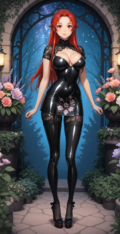 Perfect anatomy. Photo RAW. masterpiece. ultra high definition. top quality. Hyper-detailed. 8K. Bright colors, higher contrast and sharpness.
source_anime. (((Tiese Schtrinen))). shiny long red hair, well-detailed red eyes. (((very large and round breas...