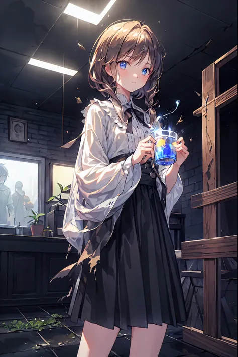 brown hair,Shortcut,unkempt hair,Short braided hair,Neat,slender beauty,correct posture,small breasted,Beautiful legs,enchanting gray-blue eyes shine like stars,Saggy Eyes,bright colors,beautiful eyes,A delicate smile,Textured Skin,best quality,gentle and ...