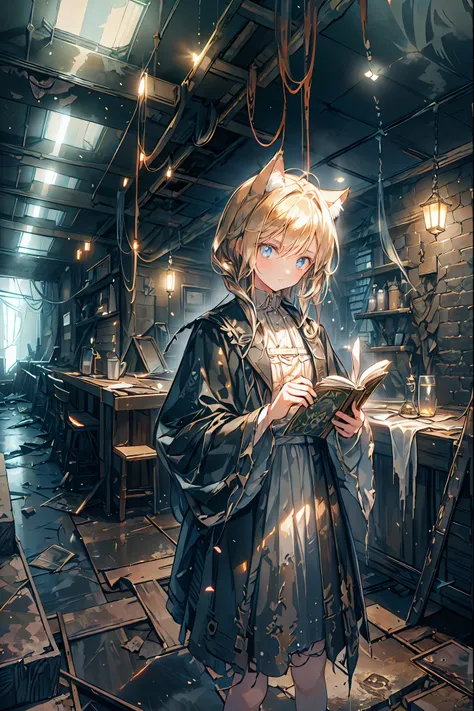 brown hair,Shortcut,unkempt hair,Short braided hair,Neat,slender beauty,correct posture,small breasted,Beautiful legs,Her enchanting gray-blue eyes with decayed books shine like stars,Saggy Eyes,bright colors,beautiful eyes,Cat ears,Delicate sad smile,sad,...