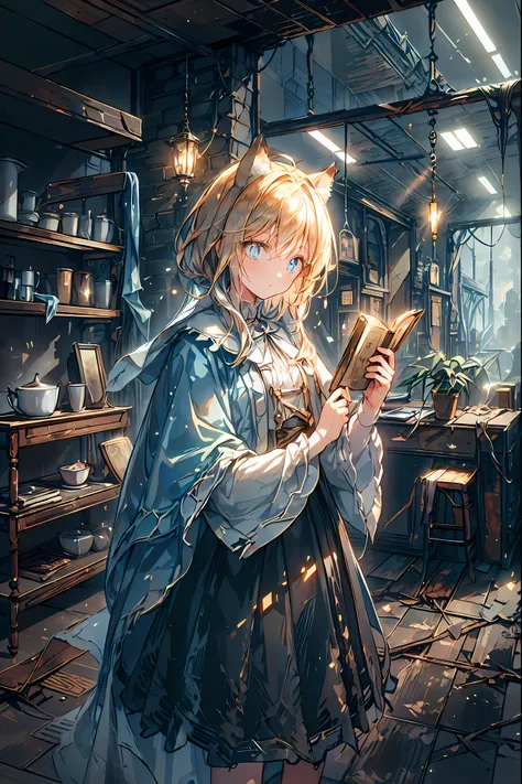 brown hair,Shortcut,unkempt hair,Short braided hair,Neat,slender beauty,correct posture,small breasted,Beautiful legs,Her enchanting gray-blue eyes with decayed books shine like stars,Saggy Eyes,bright colors,beautiful eyes,Cat ears,Delicate sad smile,sad,...