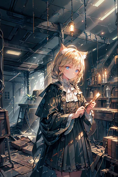 brown hair,Shortcut,unkempt hair,Short braided hair,Neat,slender beauty,correct posture,small breasted,Beautiful legs,Her enchanting gray-blue eyes with decayed books shine like stars,Saggy Eyes,bright colors,beautiful eyes,Cat ears,Delicate sad smile,sad,...