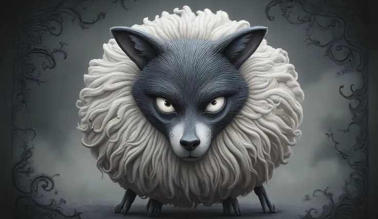 Surreal fantasy,  detailed, intricate, with patterns, texturized, dreamy and fantastical mood, wolf in sheep's clothing  by  Benjamin Lacombe with patterns