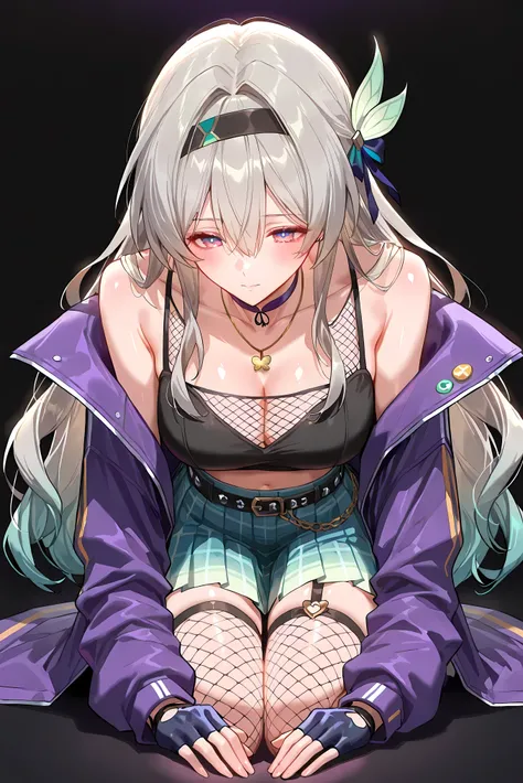 score_9, score_8_up, score_7_up, masterpiece, best quality, very aesthetic, absurdres, tunning image, attractive image, 1girl, adult grown woman, solo, firefly \(honkai: star rail\), purple eyes, grey hair, hair between eyes, very long hair, hair intakes, ...