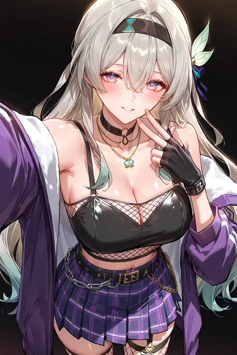 score_9, score_8_up, score_7_up, masterpiece, best quality, very aesthetic, absurdres, tunning image, attractive image, 1girl, adult grown woman, solo, firefly \(honkai: star rail\), purple eyes, grey hair, hair between eyes, very long hair, hair intakes, ...