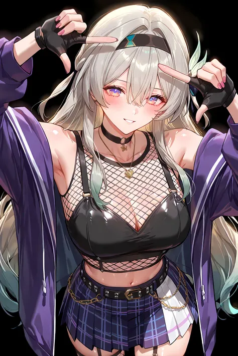 score_9, score_8_up, score_7_up, masterpiece, best quality, very aesthetic, absurdres, tunning image, attractive image, 1girl, adult grown woman, solo, firefly \(honkai: star rail\), purple eyes, grey hair, hair between eyes, very long hair, hair intakes, ...