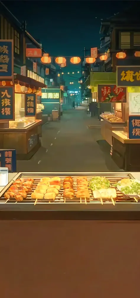 there is a street scene with a grill and a lot of food, anime background art, anime background, tokyo izakaya scene, tokyo anime scene, anime food, colorful anime movie background, background art, background artwork, food stalls, anime movie background, an...