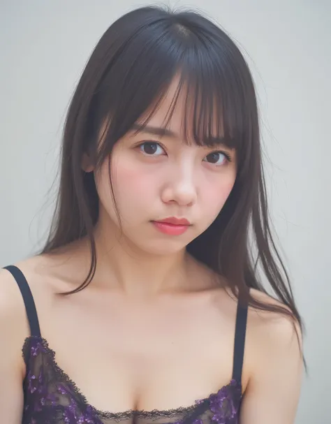    ,    turn hands backwards  ,  ((black and purple transparent lace bra and panties,         full body shot      ))),       high definition face,    Beautiful eyes with great attention to detail ,   Mijik detail drip  ,    double eyelids,    without makeu...