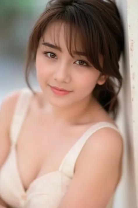 looking at viewer, beautiful skin, beautiful eyes, beautiful face, full make up, masterpiece, Super Details, Best lighting, Realistic and Realistic Pictures, high definition RAW color pictures, slightly smile, brown hair, Hikaru Nishida, asian, perfect ana...