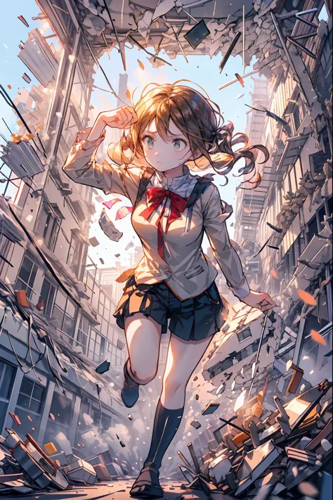 ((from above:1.2)),Quite a bird's-eye view、I can see my whole body,((pajamas)),anatomically correct hand,correct foot anatomically correct、Super Powers Homeless、psychic standing inside a collapsed building with a pretty bird's-eye view、Did it again、Teheper...