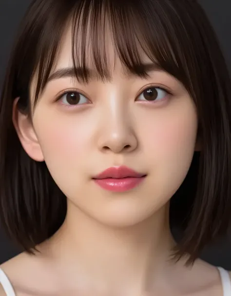 Beautiful Young Woman, Euphoric Smile , Extremely pouty lips, lips pushed forward, Lipsきつくキスしたくなるような口元, Lips、sharp O-shaped with a soft texture, Exaggerated Kiss Face, heart shaped lips , super glossy pink lips, red face, Red ears, Black Camisole, I can se...