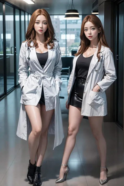 8k，masterpiece after sex，Original Photo，best quality，stands downtown during realistic，Extremely detailed CG uniform 8K wallpaper，Depth of field，Movie Light，lens flare，ray tracing,2 girls，DETAILED FACE，big blue eyes，double eyelids and long eyelashes，brown c...