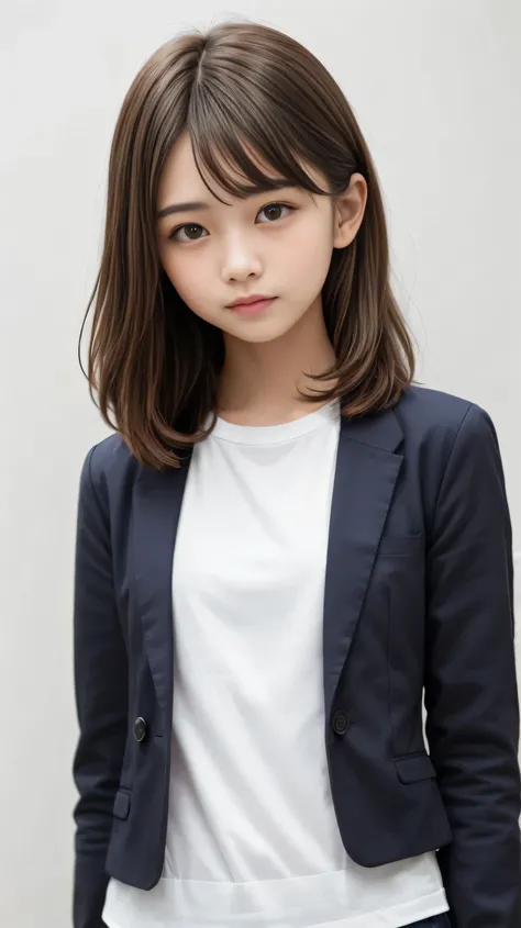 (of the highest quality、masterpiece)、white background、Blurry Background、1girl、beautiful girl、small breasts、Shyness、red blush、ultra high res、Beautiful Woman、Cute Little、 solo、Japanese woman、((15-year-old student、high school girl、very young beautiful girl mo...