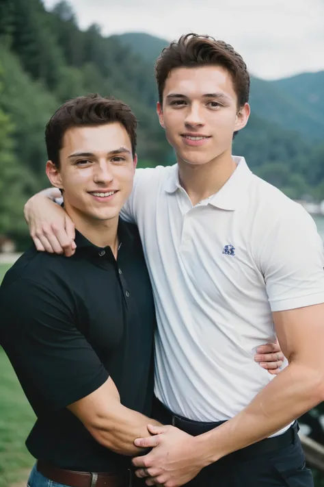 https://sora.chatgpt.com/g/gen_01jw7xshwpepst9k6sybxh12sx, A hyper-detailed DSLR  photograph of 2 GUY:   YOUNG TOM HOLLAND AND HIS SPIKER SON OF GOD OF WAR. THEY  is looking up slightly with a smug look looking at the camera. The background is just white. ...
