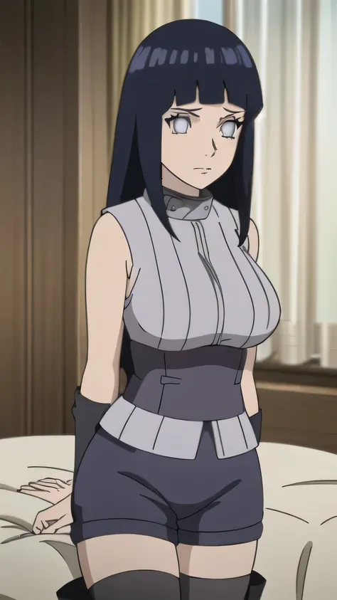 RAW digital art, ultra-realistic 3D render of a stunning woman resembling Hinata Hyuga from Naruto, ((young woman)), ((highly detailed face:1.3)), ((perfectly portioned body, perfect female figure:1.3)), ((skinny, slim waist, narrow hips:1.3)), ((seductive...