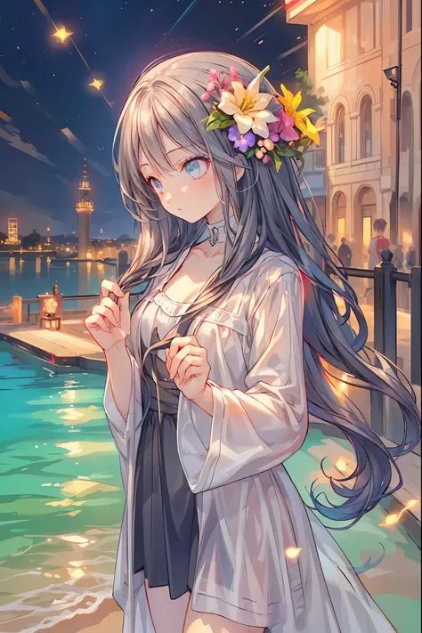 star座のパーソナリティ化,Night Skyに輝く十二star座がpeopleの姿を得て舞い降りる,(((Gemini twins))),((from above:1.2)),Outdoors,Night Sky,Full point n field,starが見える丘で,流star、空から降り注ぐ流star、無数の流star群、girl2people,they look the same,Gemini girl,twin girls,monozygotic,soft expression,year z...