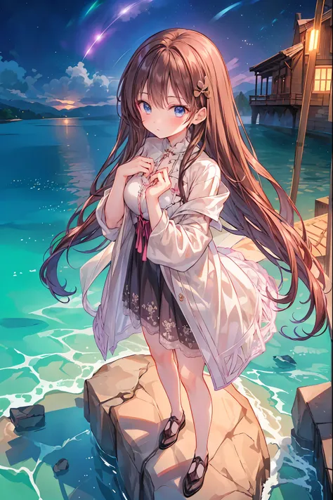 star座のパーソナリティ化,Night Skyに輝く十二star座がpeopleの姿を得て舞い降りる,(((Gemini twins))),((from above:1.2)),Outdoors,Night Sky,満満天のstarが見える,field,starが見える丘で,流star、空から降り注ぐ流star、無数の流star群、girl2people,they look the same,Gemini girl,twin girls,monozygotic,full shot,full body vi...