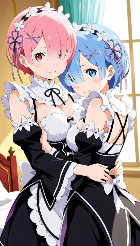 (Two girls hugging each other:1.5), {{{masterpiece}}}, (best quality:1.5), (ultra-detailed:1.5), {illustration}, {{an extremely delicate and beautiful}}, (beautiful detailed eyes:1.6), absurdres, highres, extremely detailed face, 16k, hd, visual anime de u...