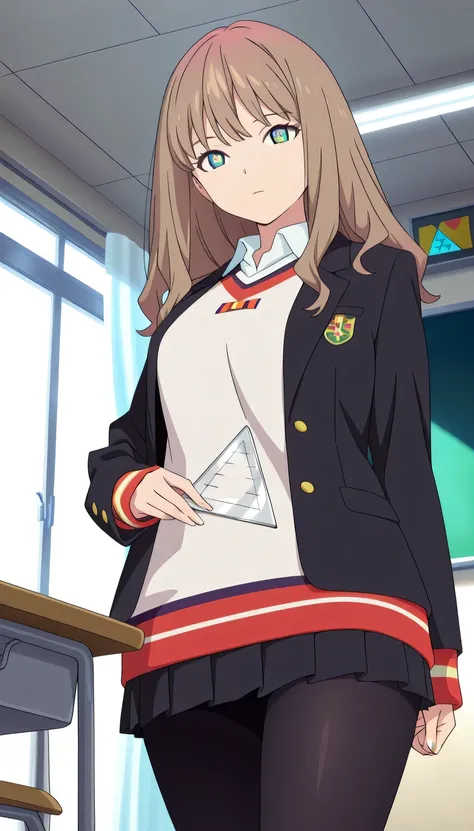 place a Triangle-shaped ruler on your chest, {{{masterpiece}}}, (best quality:1.5), (ultra-detailed:1.5), {illustration}, {{an extremely delicate and beautiful}}, (beautiful detailed eyes:1.6), absurdres, highres, extremely detailed face, 16k, hd, visual a...