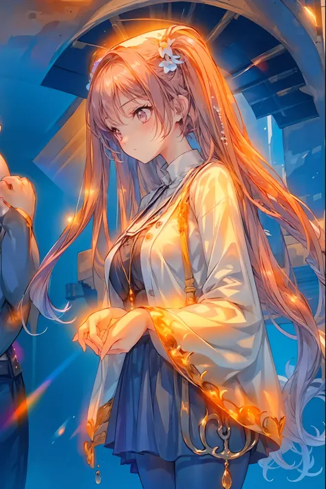 star座のパーソナリティ化,夜空に輝く十二star座がpeopleの姿を得て舞い降りる,(((Gemini twins)))，((from above:1.2)),field，starが見える丘で，流star、空から降り注ぐ流star、無数の流star群、girl２people，full shot，full body view，they look the same，Gemini girl,twin girls，monozygotic，soft expression,year zero,Elegant Be...