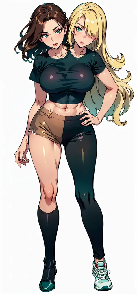 (masterpiece) , (ultra-detailed) , (high quality) , (high resolution) , (best quality:1 . 5 , highres , UHD) , highres , absurdo , ultra detail , ultra quality , Ultra resolution , 16k , 1girl ,, ((2heads:1 . 5)) , ((brown hair)) , ((blonde hair)) , (diffe...