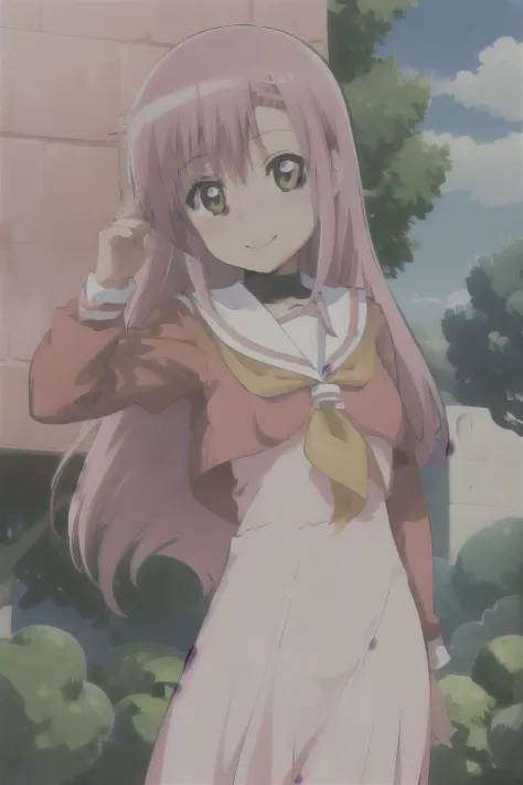 Katsura Hinagiku,Hayate no Gotoku, girl 、pink hair,One person、 small breasts、best quality,seductive smile,school uniform